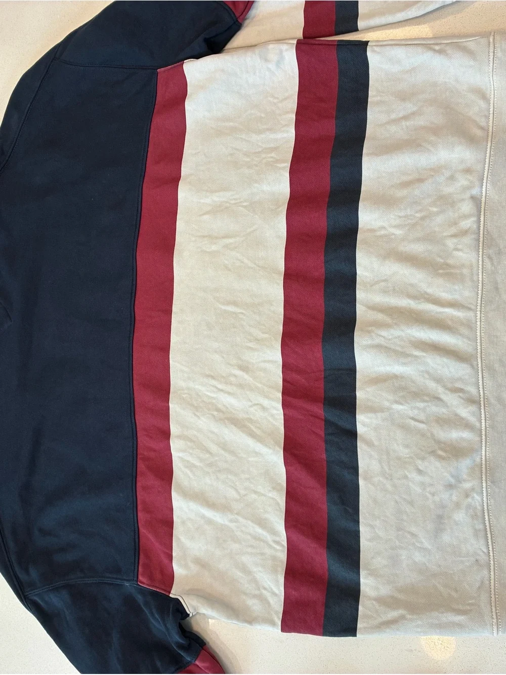 Tommy Hilfiger Navy, Cream & Burgundy Stripe Crewneck Sweater